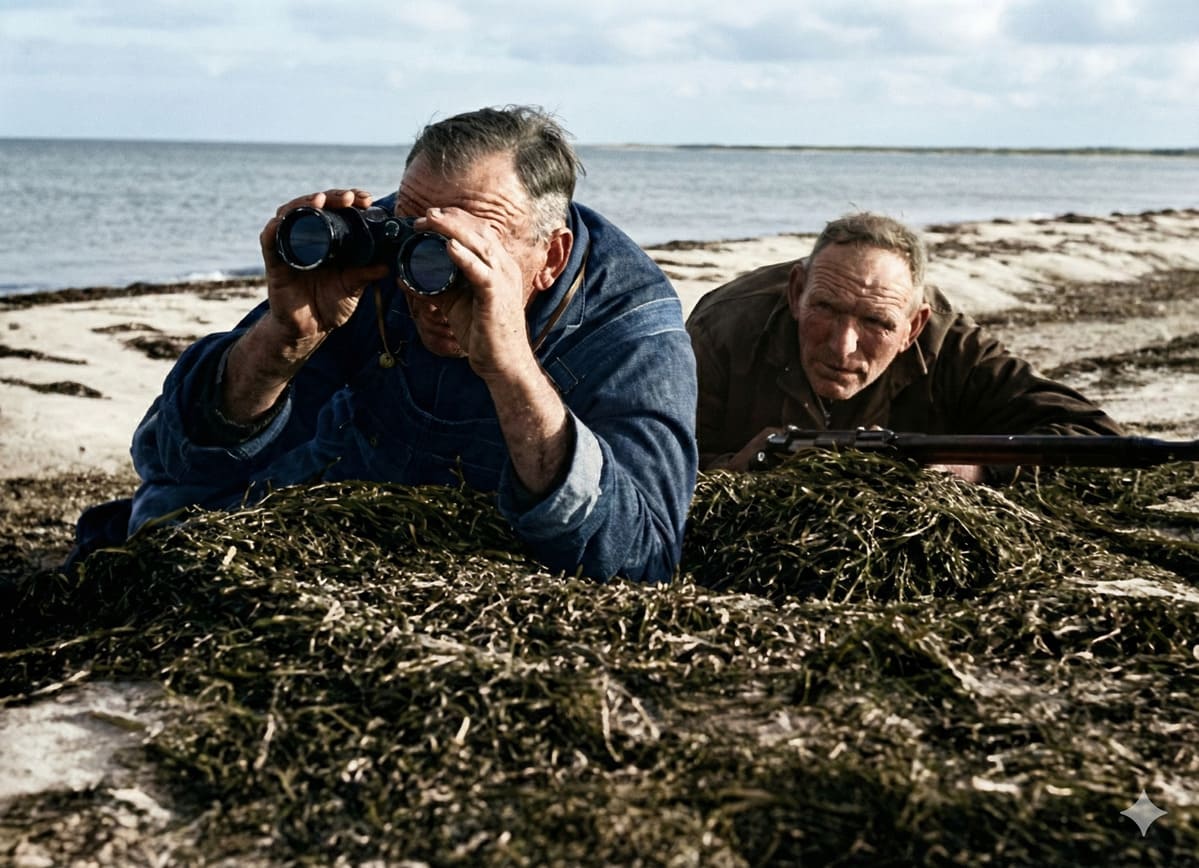 Alfred und Niels Landt bei der Robbenjagd auf den Sandbänken von Rødsand