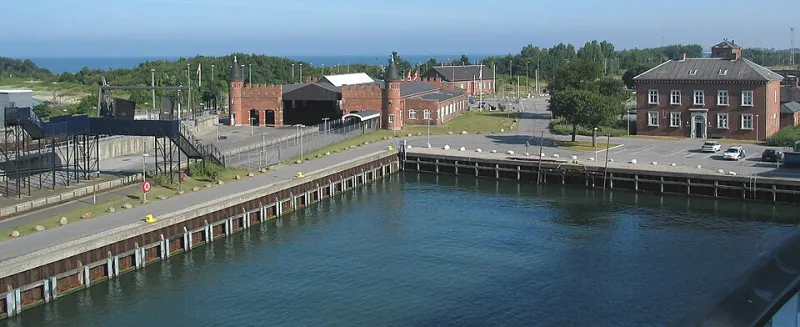 Blick auf den Ort Gedser in Dänemark – Ankunftsort der Fähre aus Rostock