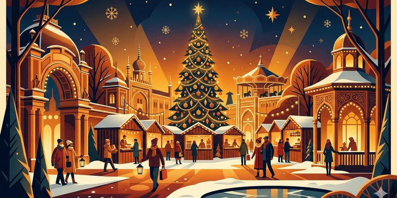 Weihnachtsmarkt im Tivoli Kopenhagen mit Lichtern im Art Deco Stil