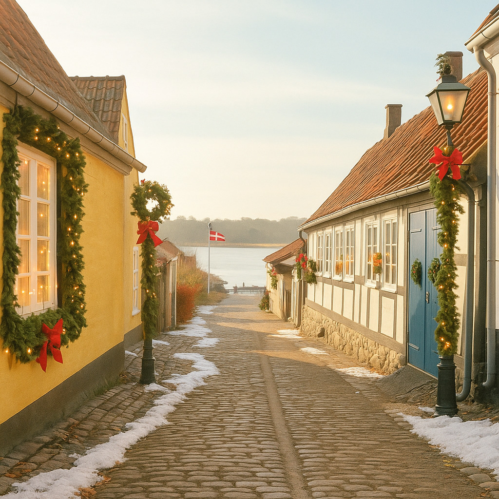 Historische Fachwerkhäuser im winterlichen Nysted