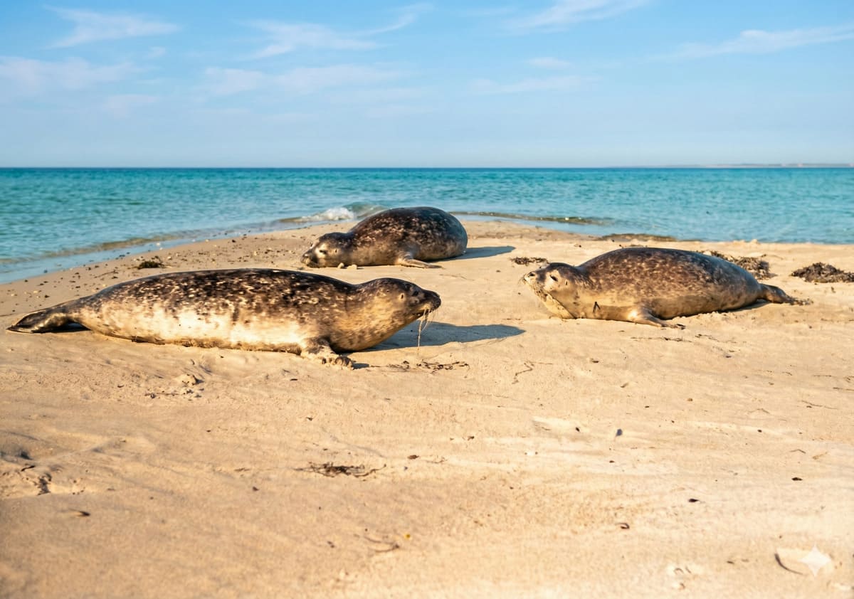Robben ruhen auf der Sandbank von Rødsand - heute Dänemarks größte Kegelrobbenkolonie