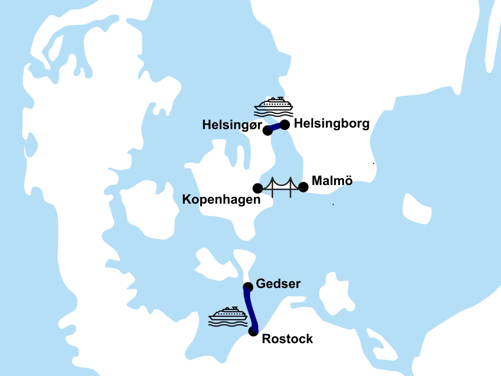 Karte Route Rostock Gedser